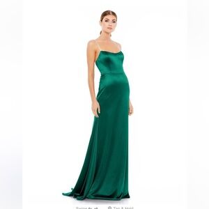 MAC DUGGAL 12428 Emerald Charmeuse Rhinestone Strap Trumpet Gown SIZE 4 NWT